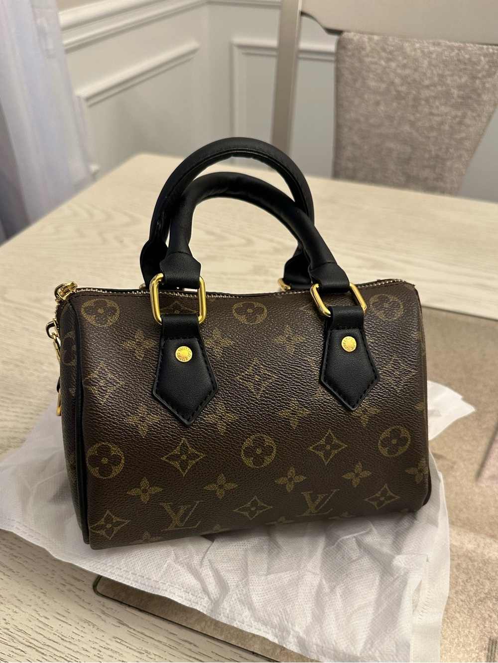 Louis Vuitton Monogram Mini Satchel Crossbody Bag Brown Black